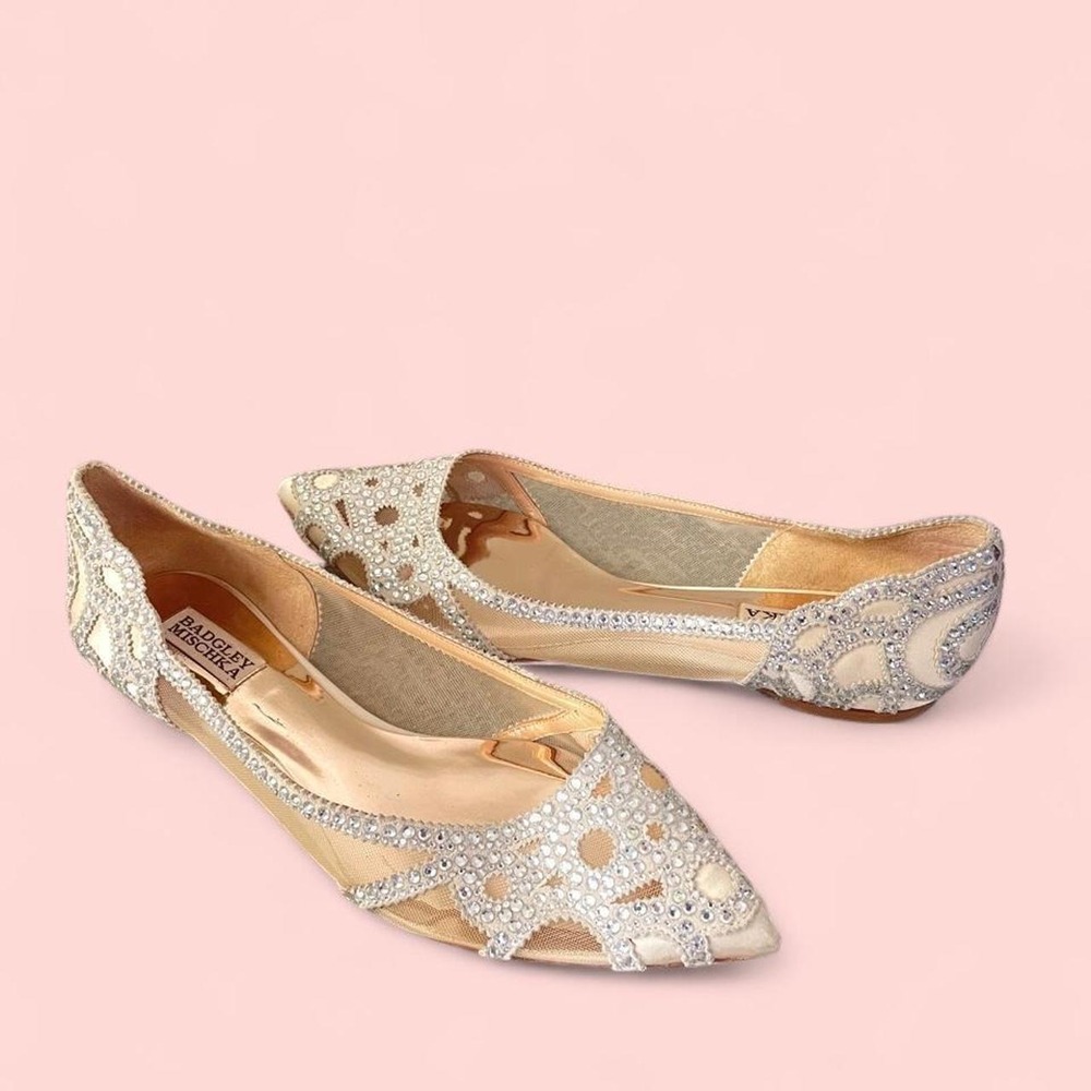 Badgley Mischka Satin Crystal Cutout Ballet Flats Size 9.5
